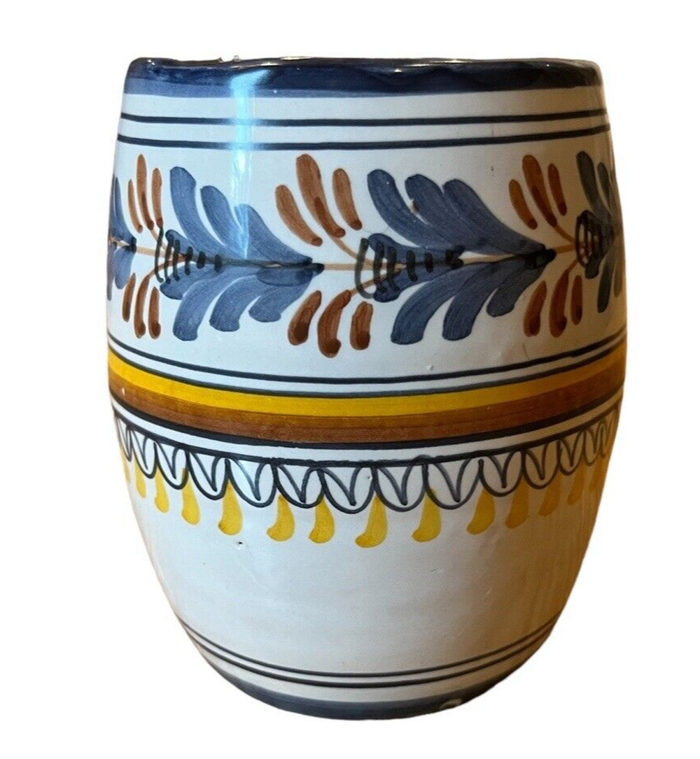 Talavera Ceramic Vase Cup El Camen 4.25" tall Mexican Handmade Feathers pattern